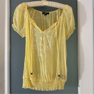 BCX Women's Yellow sheer embroidered short sleeve Blouse